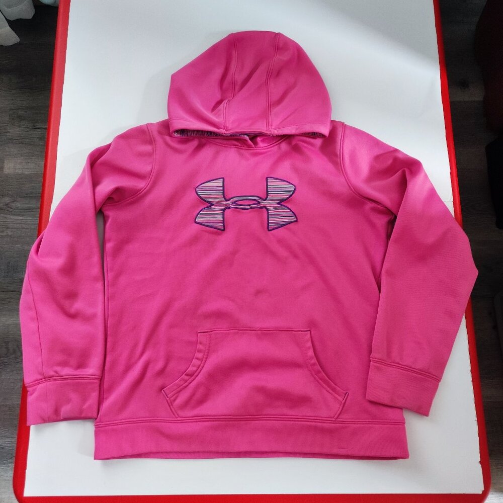 Under Armour pull on Hoodie youth girl size L pink with graphic design